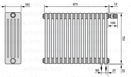 Схема (чертеж) Радиатор Arbonia 5075/15 №89 твв